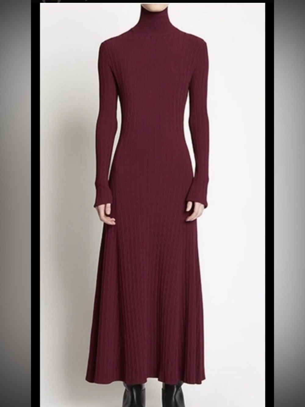 Proenza Schouler Burgundy Ribbed Long-Sleeve Maxi Dress